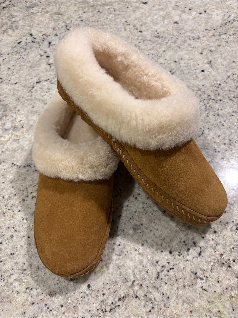 L.L. Bean Women's Shearling-Lined Slip-On Slippers in Tan